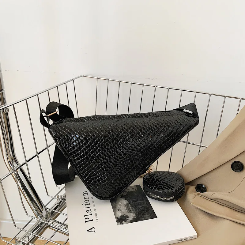 Summer Triangle Design Crocodile pattern Crossbody Bags Women Leather Shoulder Bag Women Satchels Wide Strap Fashion Bag Handbag