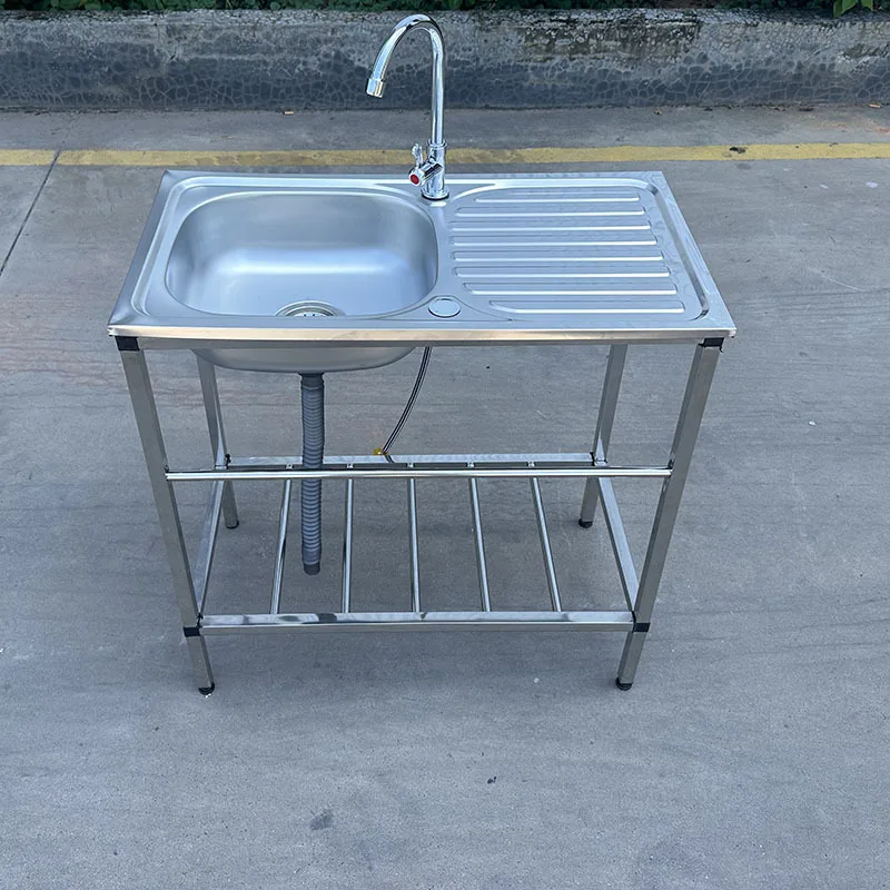 yjq plastic assembly model with single faucet stainless steel sink with floor bracket vegetable basin