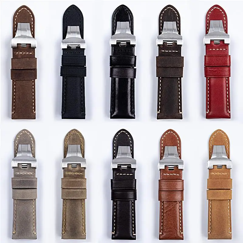 

BEFIA Soft 24mm Italy First Layer Genuine Leather Watchband For Panerai Strap For PAM441/111 With Butterfly Buckle Bracelet