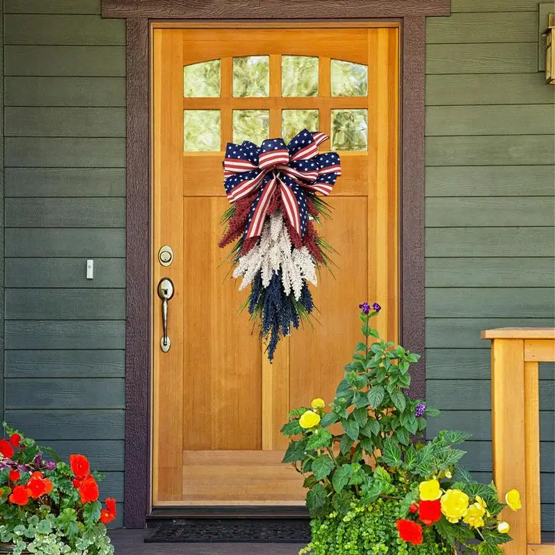 

Independence Day Wreath Patriotic Front Door Festival Garland American Flag Wreath Exquisite Memorial Day Artificial Flower