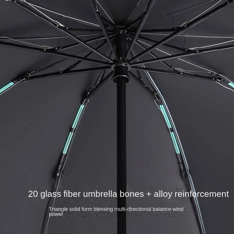 Reflective Umbrellas Reverse Three Fold 20 Bone Black Glue Automatic Sunshade Sunscreen Rain Umbrella Strong Wind Resistance