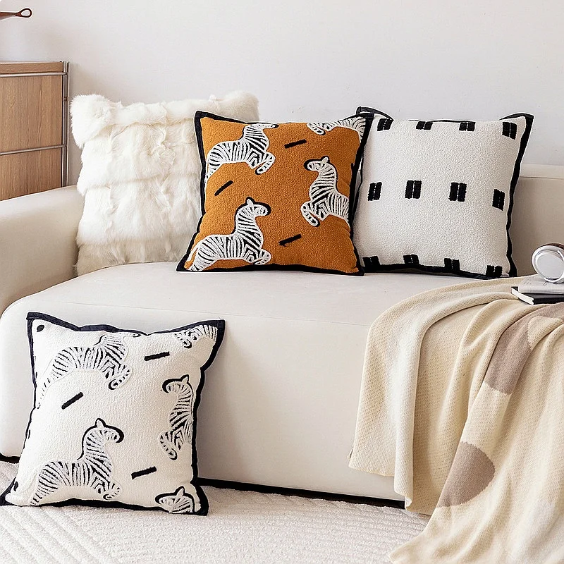 New Heavy Fabric 3D Embroidery Light Luxury Throw Pillow Sofa Office Back Cushion Baby Room Decorative 45x45cm Square