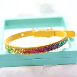 Collar ajustable cuero PU cristal y arcoíris para gatos y perros mini