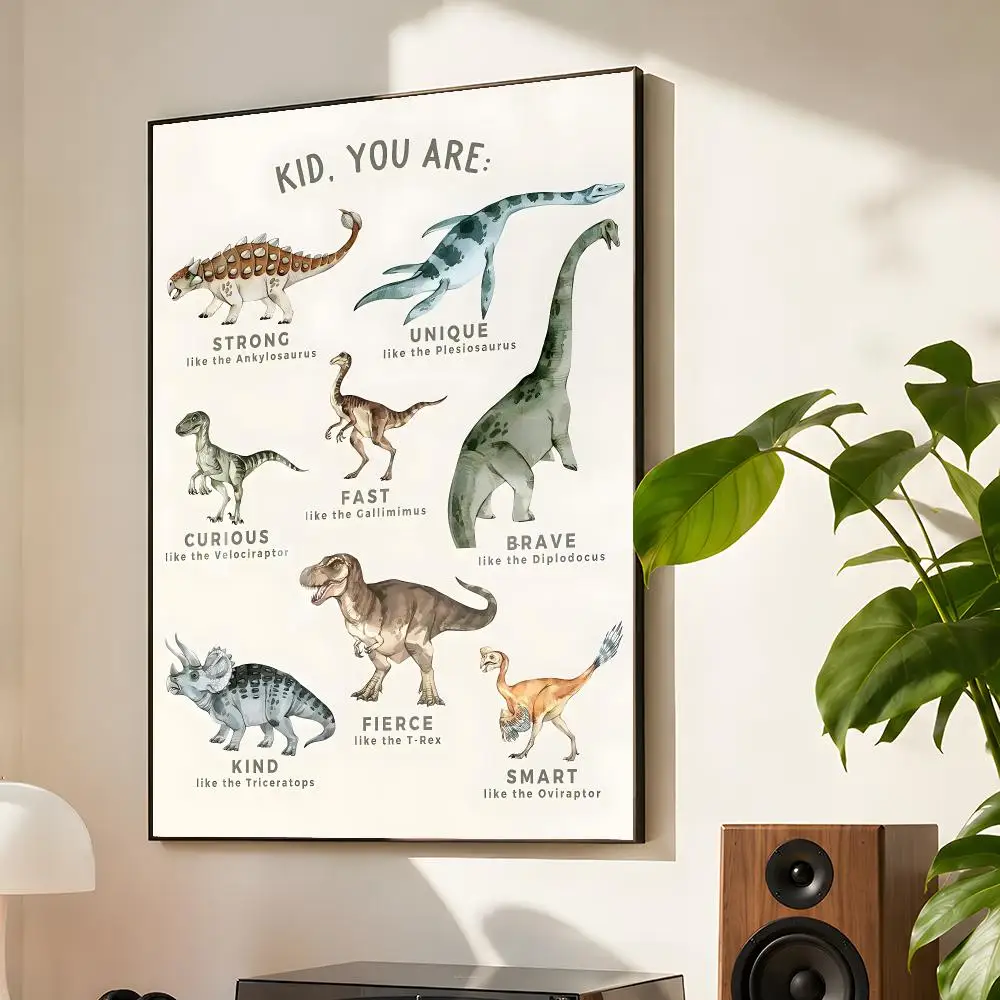 Vintage Dinosaur Charts Extinct Animals Science Education Poster Matte Self Adhesive Wall Art Waterproof Room Decoration Bedroom