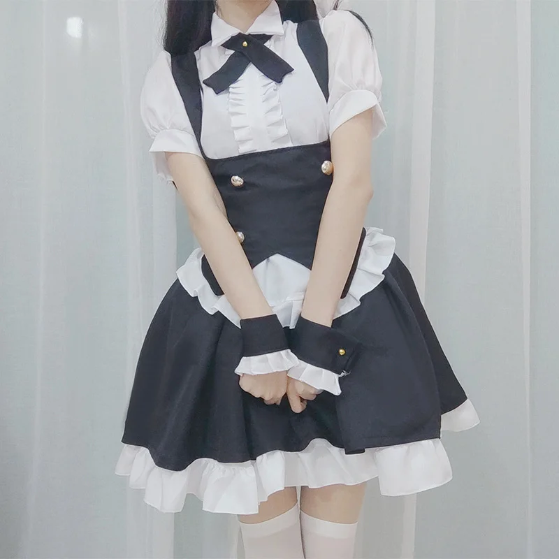 

Japanese Black and White Maid Dress Sexy Bunny Dovetail Dress Women Princess Short Sleeve Kawaii Uniform Lolita Puffy Skirt