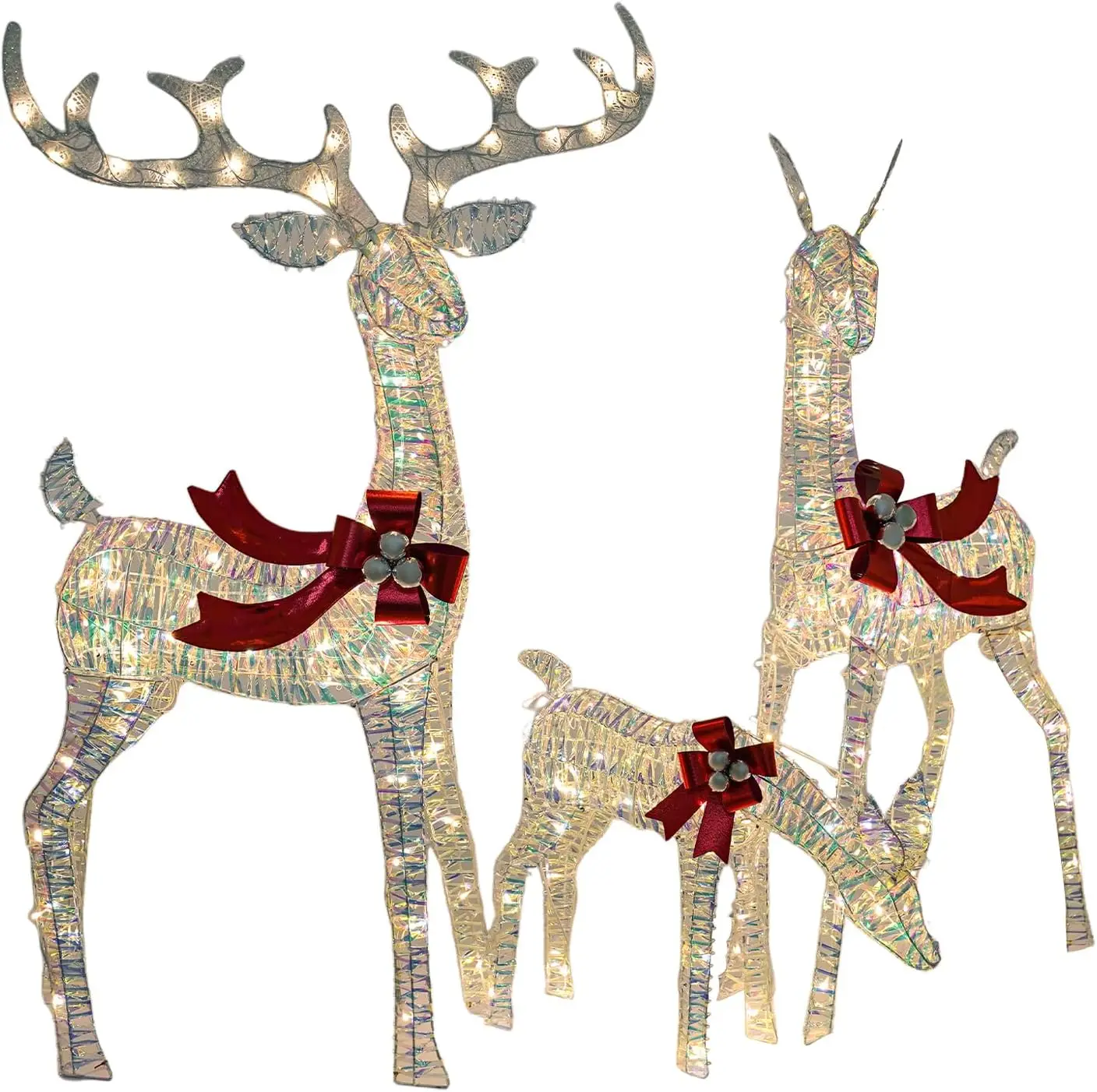 3 Pack 2D Deer Christmas Decor with 245 LED Warm, Light up Christmas Decorations Outdoors Iridescent Reindeer