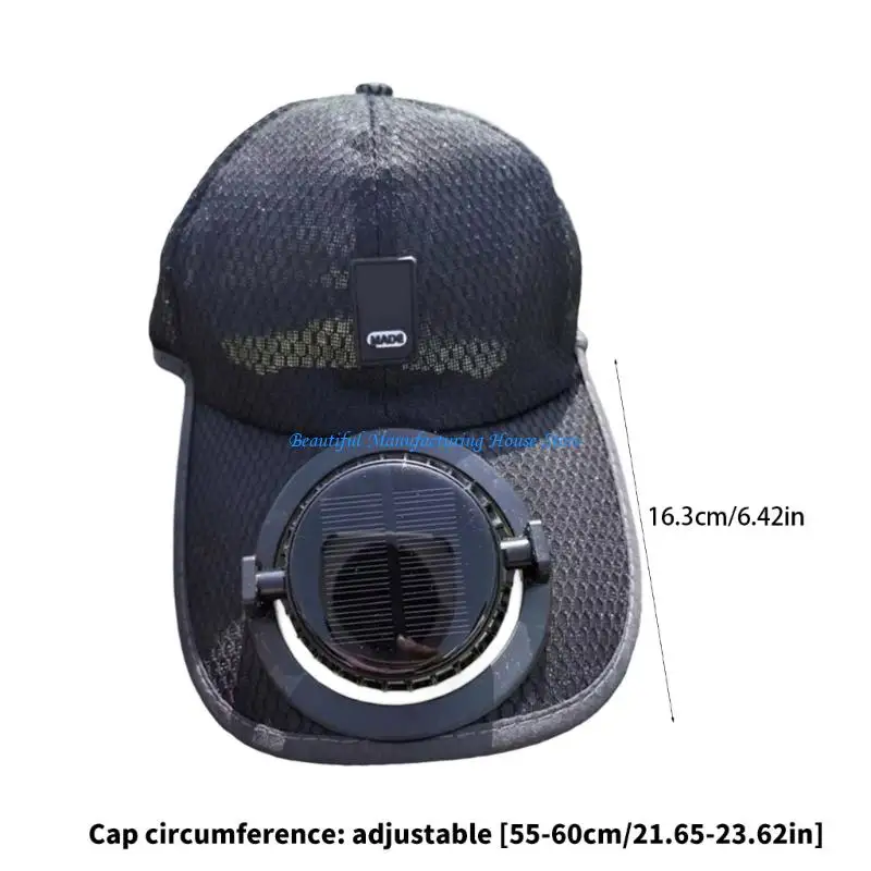 E56A Outdoor Cooling Hat Solar Fan 600mAh Rechargeable Adjustable Outdoor gears For Hiking Cycling 6
