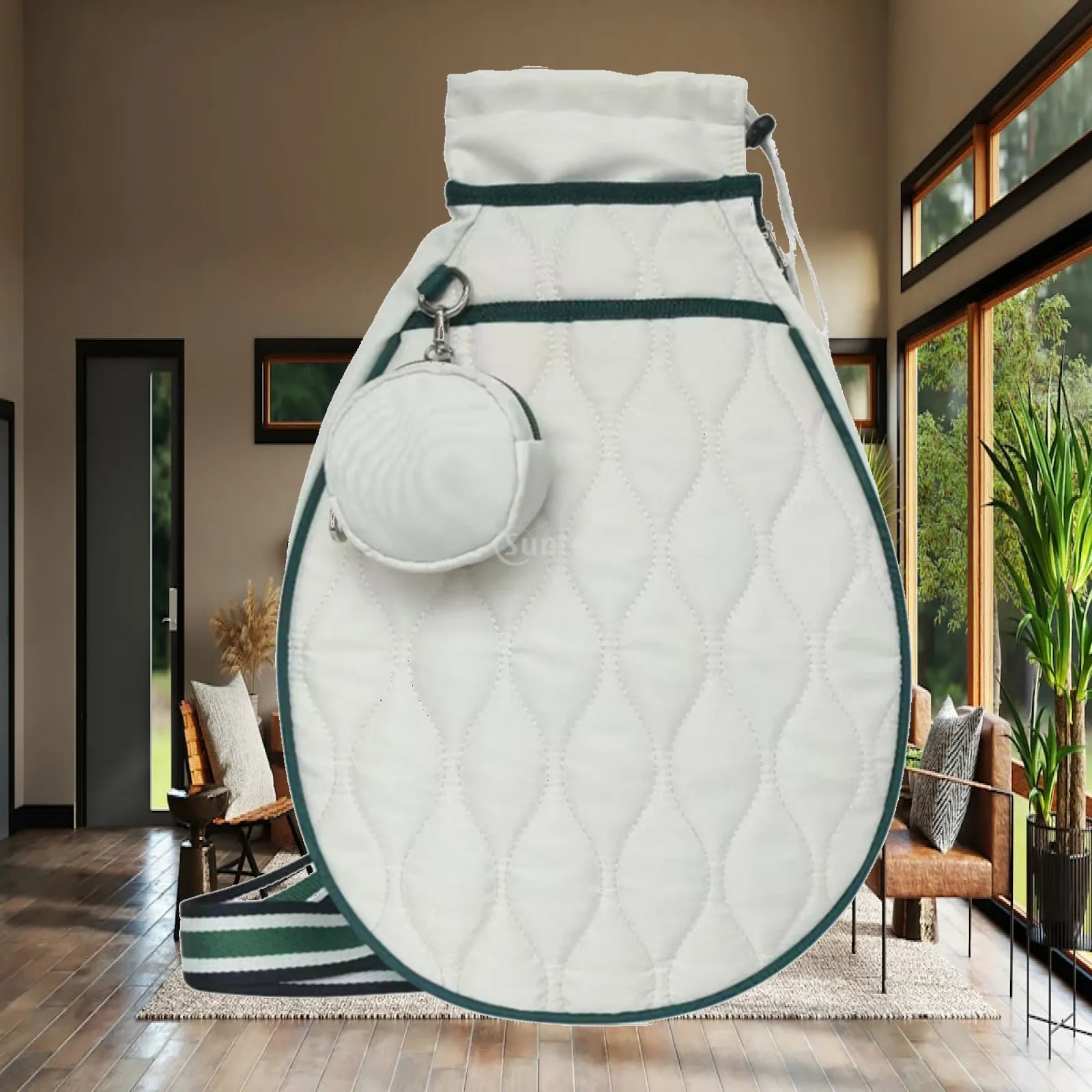 Water Resistant Racket Carrier Bag for Tennis Badminton Pickleball Paddle Equipment with Drawstring Top and Contrast Piping