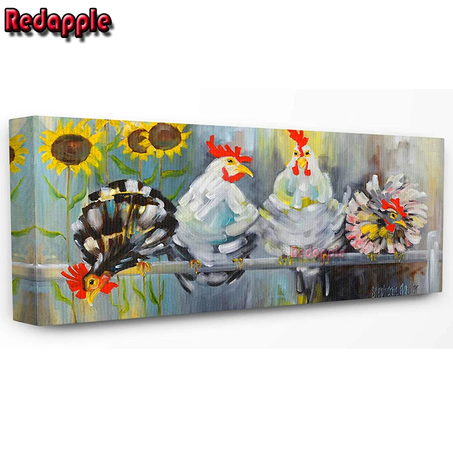 

Farm Chicken Ruffle Feather and Sunflowers Diamond Painting 5D Full Diamond Embroidery DIY mosaic Kits Rhinestone wall Art Decor