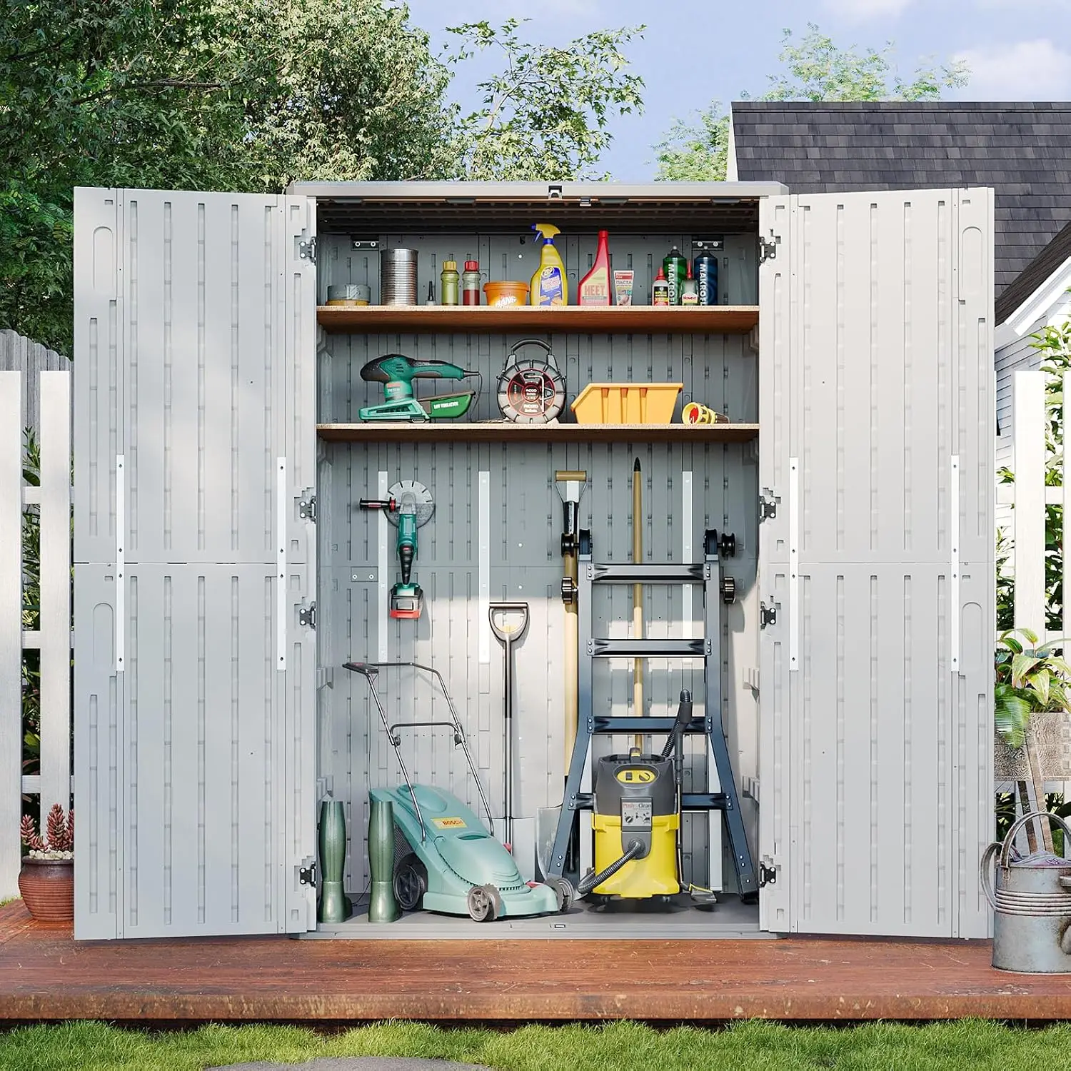 Outdoor Storage Shed, 64 Cu.Ft Vertical Resin Sheds,Storage Sheds with Floor, Outdoor Waterproof Storage, Custom