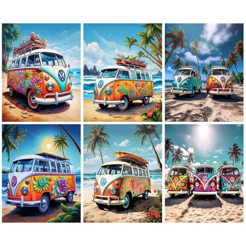 CHENISTORY Diamond Mosaic ricamo Beach Bus Scenery 5D DIY Diamond Art Painting Paintings per la decorazione d\'interni per la casa