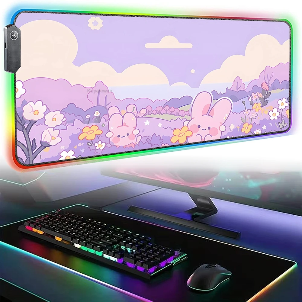 

Anime RGB Mouse Pad Gaming Accessories Cartoon Keyboard LED Mousepad Gamer Desk Mat Cute Computer Offices Cabinet Kawaii Mice