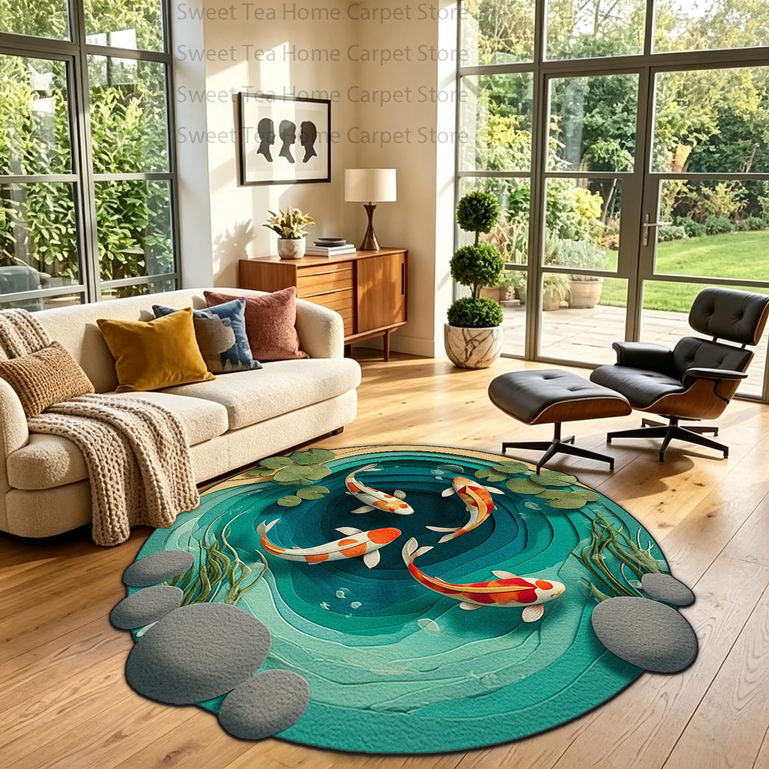 3D Round Fresh Style Living Room Coffee Table Carpet Ins Non-slip Machine Washable Bedroom Bedside Mat Soft Plush Lounge Big Rug
