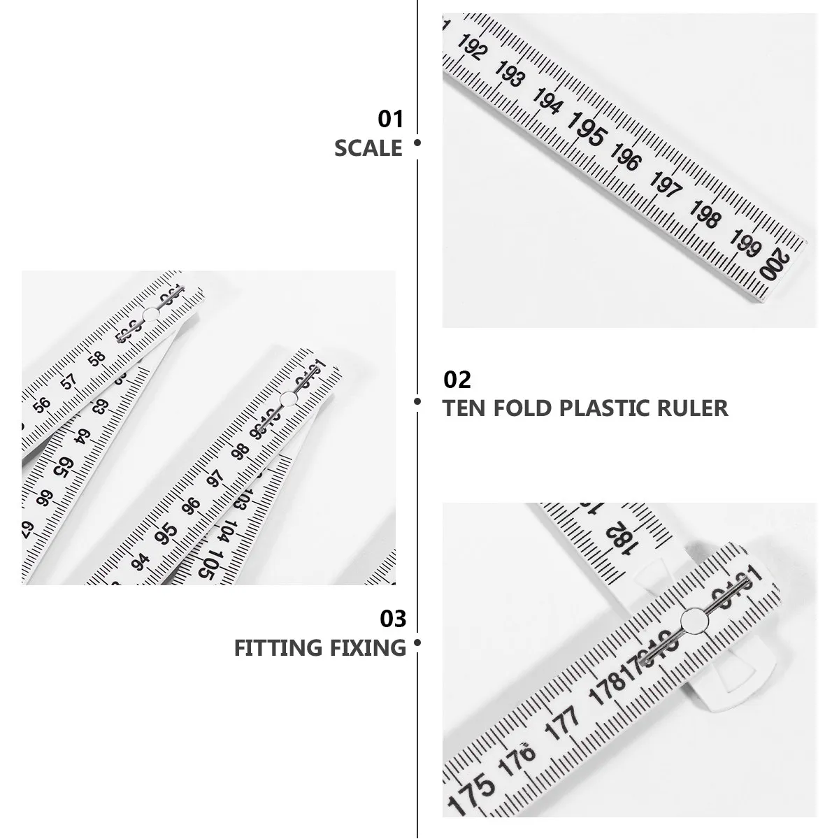 1Pcs Compact Plastic Folding Ruler Dual-Sided Metric Scale Snag-Free Internal Hinges Perfect for Students Teachers Carpenters