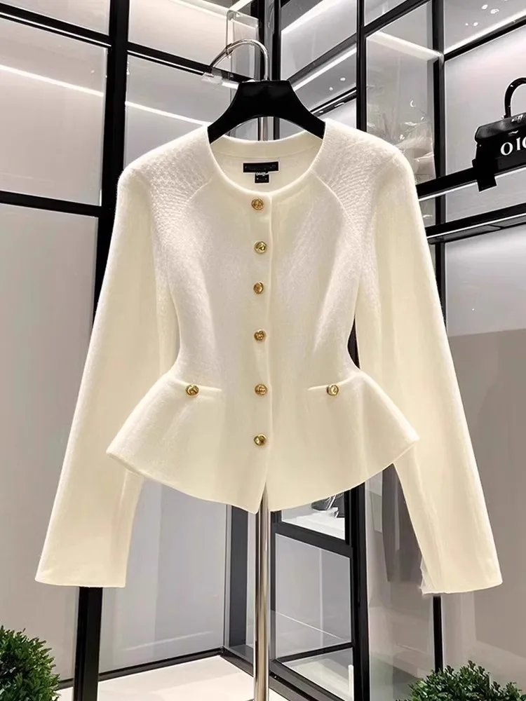

Ele Long Sve Knitted Open Cardigan Faion Early Autumn Waist-Cinching Slimming Top Women's Small Fraance Sle