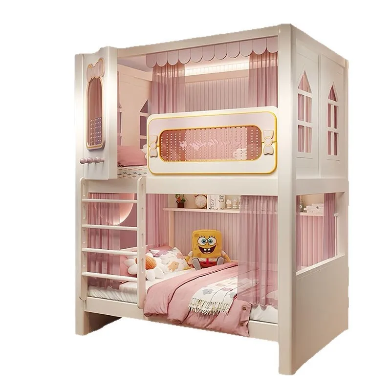 Children's  up and down double bed second floor bunk bed high and low two layers guardrail sister girl princess