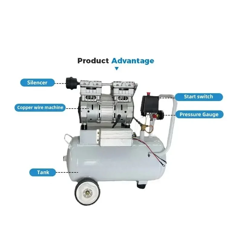 Factory Air Pump Compressor 8Bar 220V 0.75KW 1h-p Piston Pump Head Dentist de-tal Oil Free Air Compressor