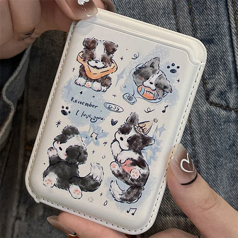 INS Korean Fashion Creative Cute Puppy Cartoon Pattern Card Holder Magnetic For iPhone For Samsung Galaxy For MagSafe Cover