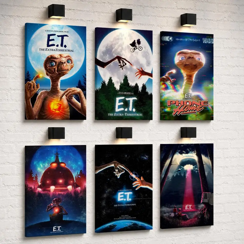Classic Movie E.T Framed Wall Painting Canvas Poster Ready to Hang Wall Art for Bedroom Living Room Home Decor Gift