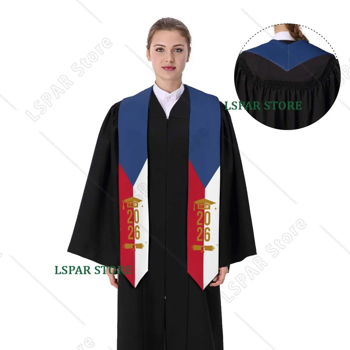 Class Of 2026 Czech Republic Flag Graduation Stole Sash Scarf For International Students Proud 183CM Long view 4