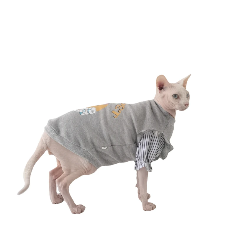 Spring New Cotton Flying Sleeve T-shirt Sphynx Hairless Cat Devon Clothes Are Cute and Fresh