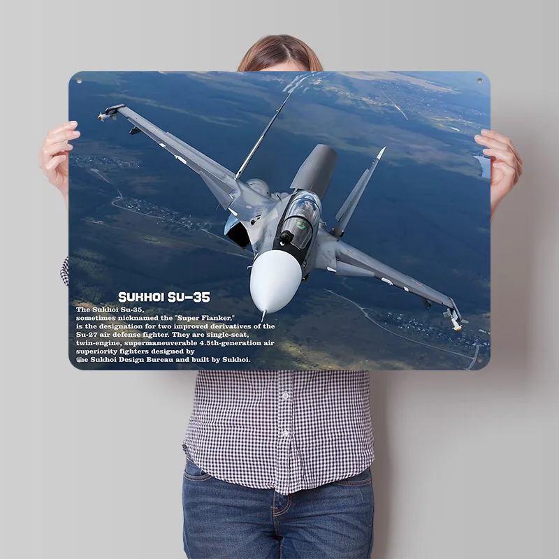 Sukhoi Su-35 Fighter Jet in Flight Metal Poster Perfect Gift for Fans Lovers Customized Wall Art Metal Sign for Home Decor Items