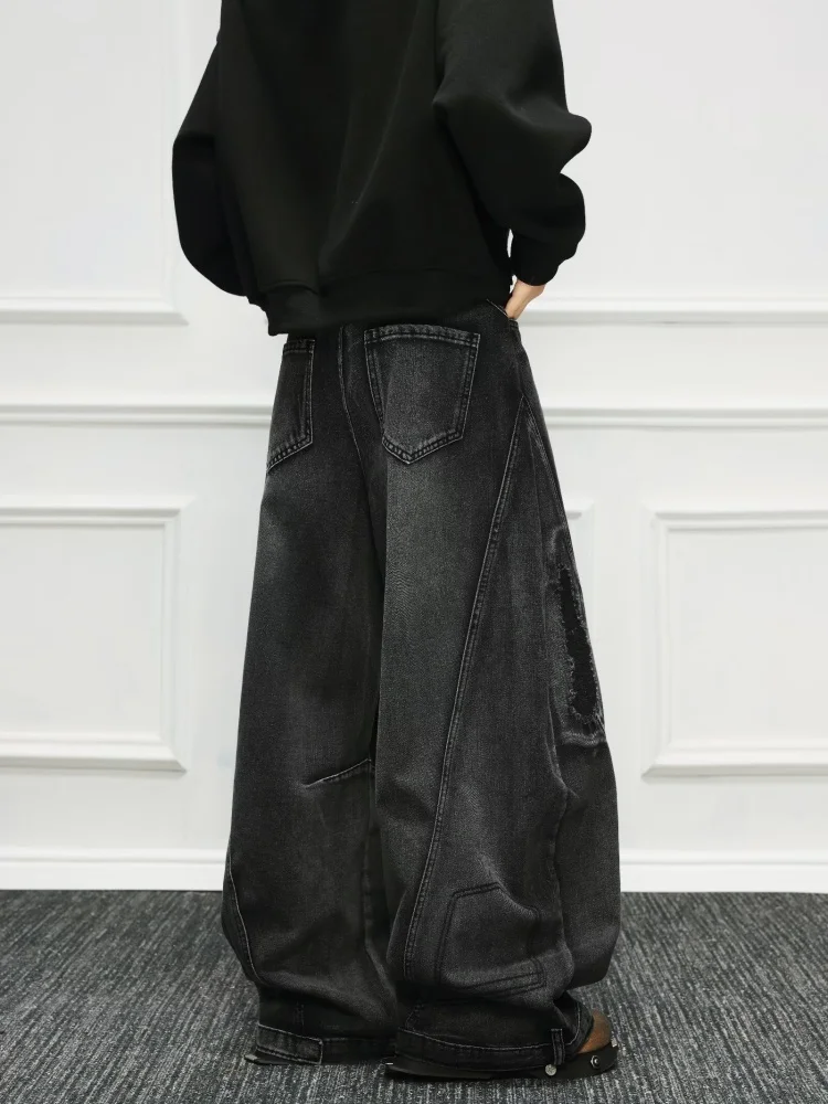 2026 Trashy Y2K Streetwear Patchwork Black Grey Baggy Ripped Jeans Pants For Men Clothing Wide Leg Loose Trousers Ropa Hombre