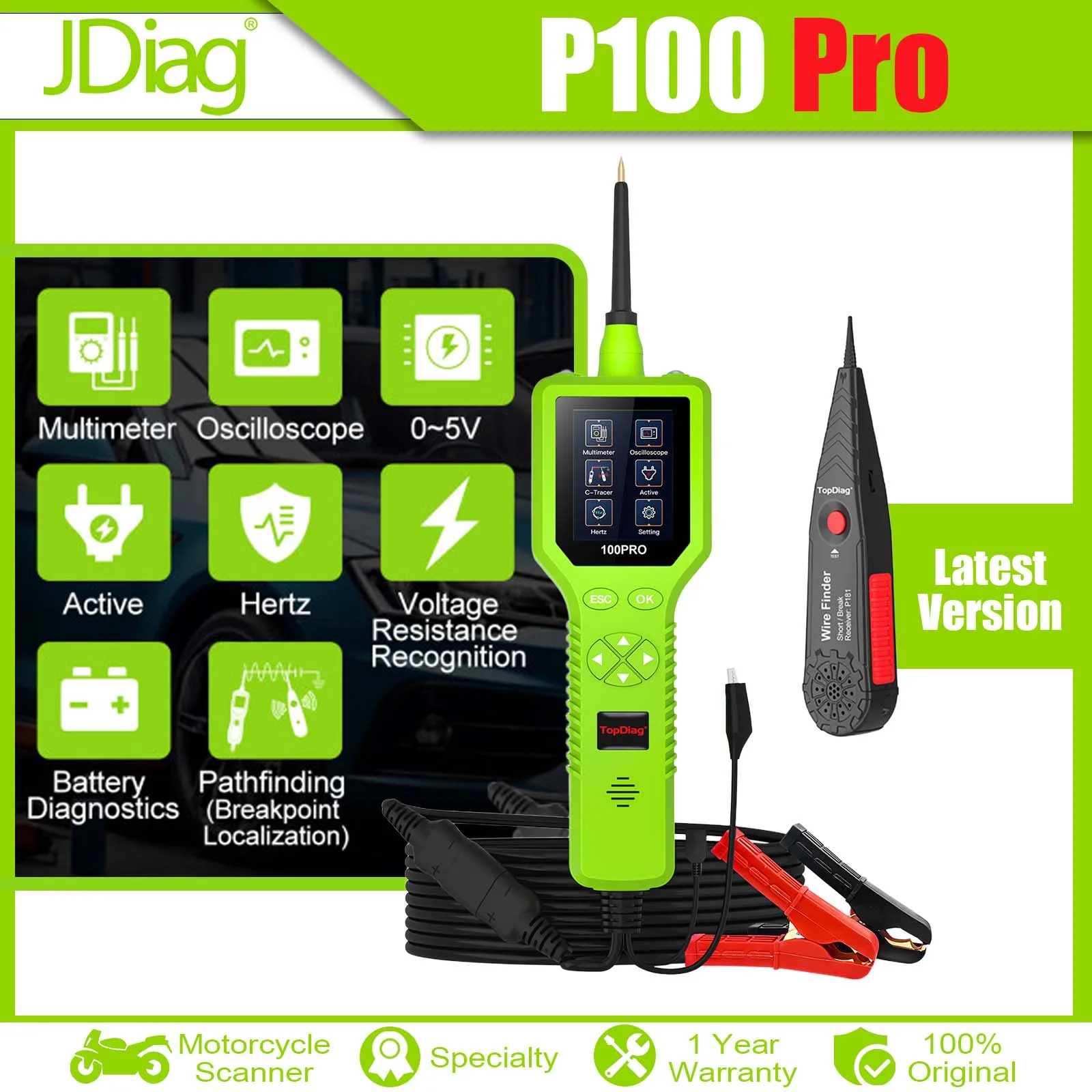 

JDiag P100 Pro Kit Automotive Circuit Tester Multifunctional Smart Diagnostic Car Electric System Scanner Latest with P181