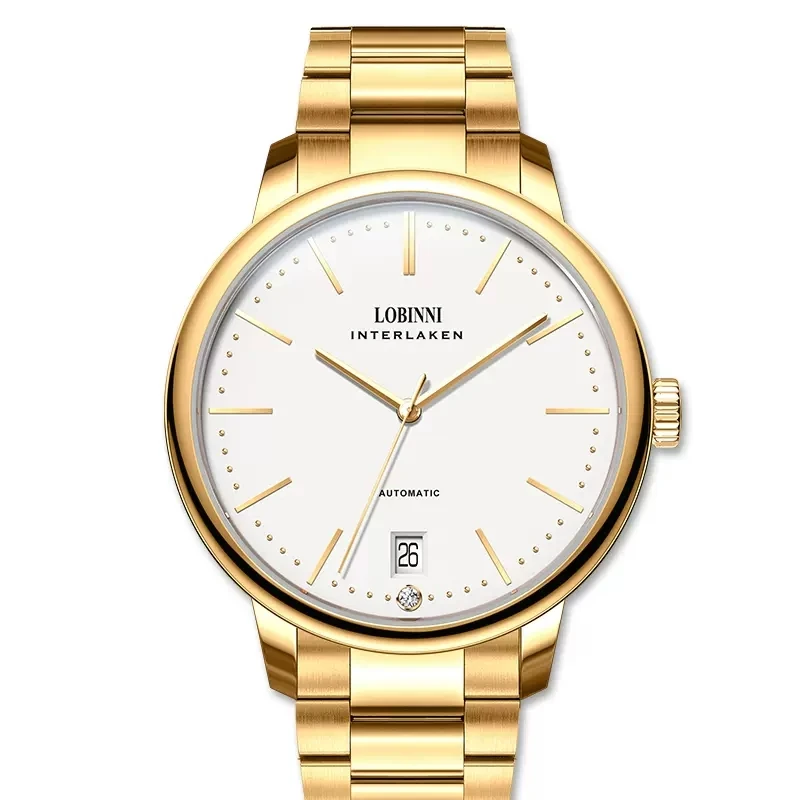 LOBINNI, reloj mecánico automático de oro rosa para mujer, cristal de zafiro, reloj con movimiento Miyota 9015, relojes ultrafinos de 8,5 MM para mujer