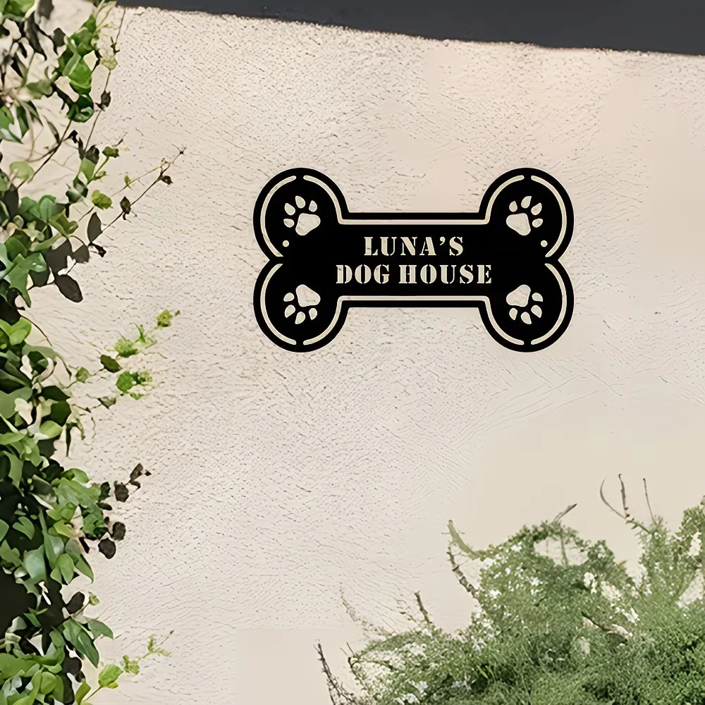 Personalized Custom Metal Dog House Sign - Modern Animal Theme, Indoor/Outdoor Decorative Piece for Pet Lovers' Gift Idea