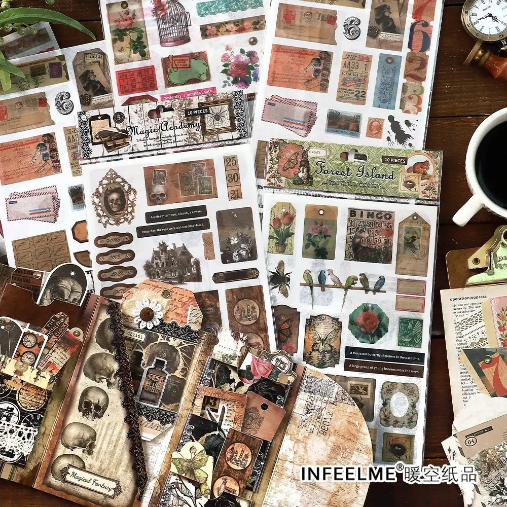 6 Blatt/Packung Vintage dekorative Etiketten Aufkleber Hand Konto Kleber DIY Aufkleber handgemachtes Scrapbooking-Material