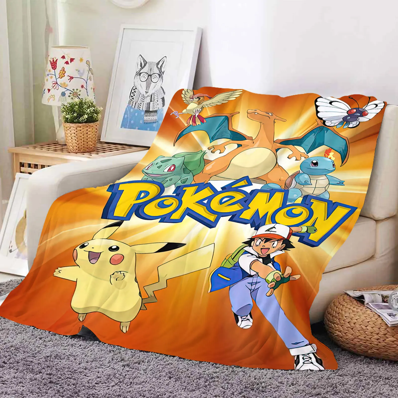 conditioning Cartoon Pikachu series digital printed flannel blanket air cover blanket aircraft blanket