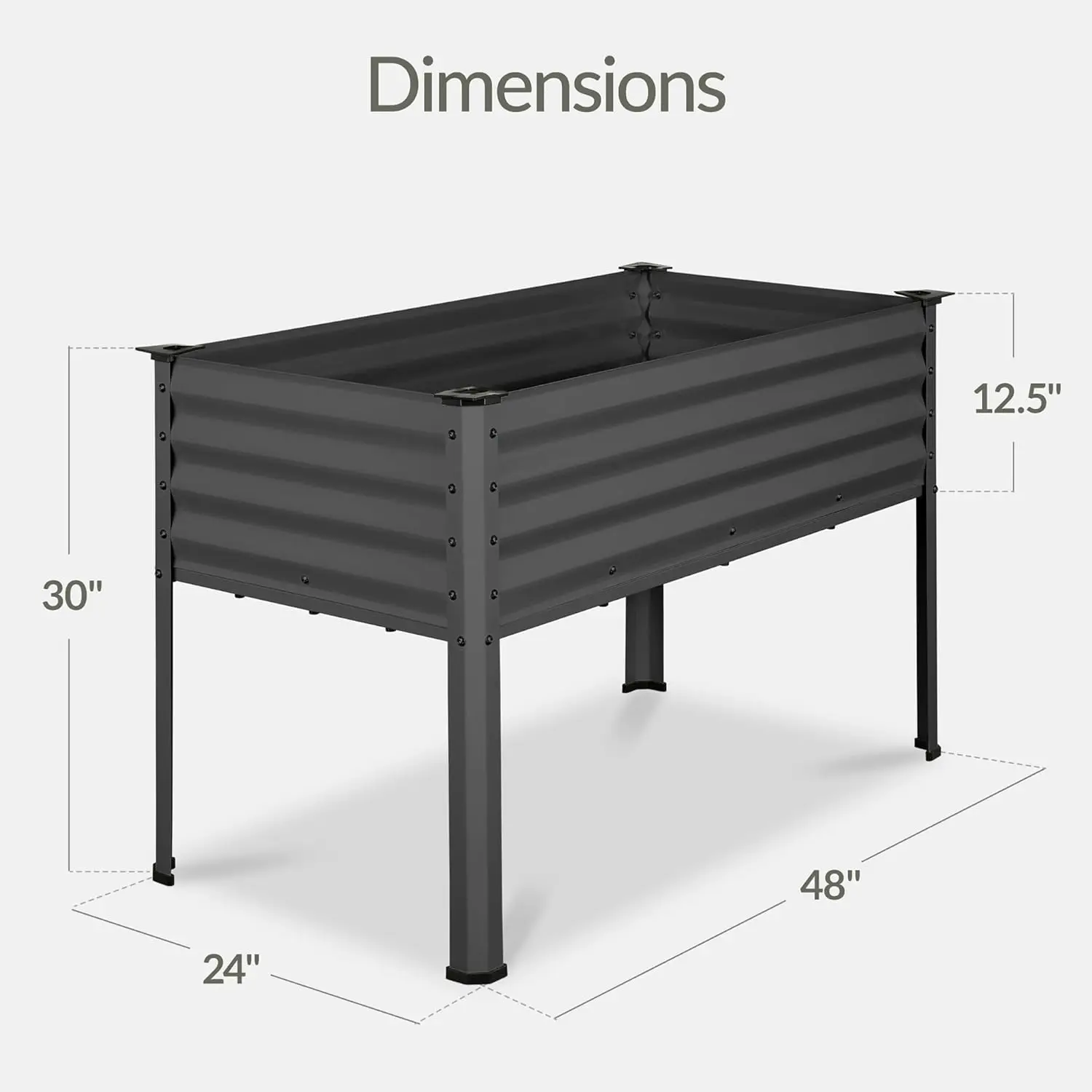 48x24x30in Galvanized Raised Garden Bed, Metal Elevated Planter Box, Vegetable Garden for Backyard, Patio, Balcony, 100% Non Toxic Materials - Charcoal