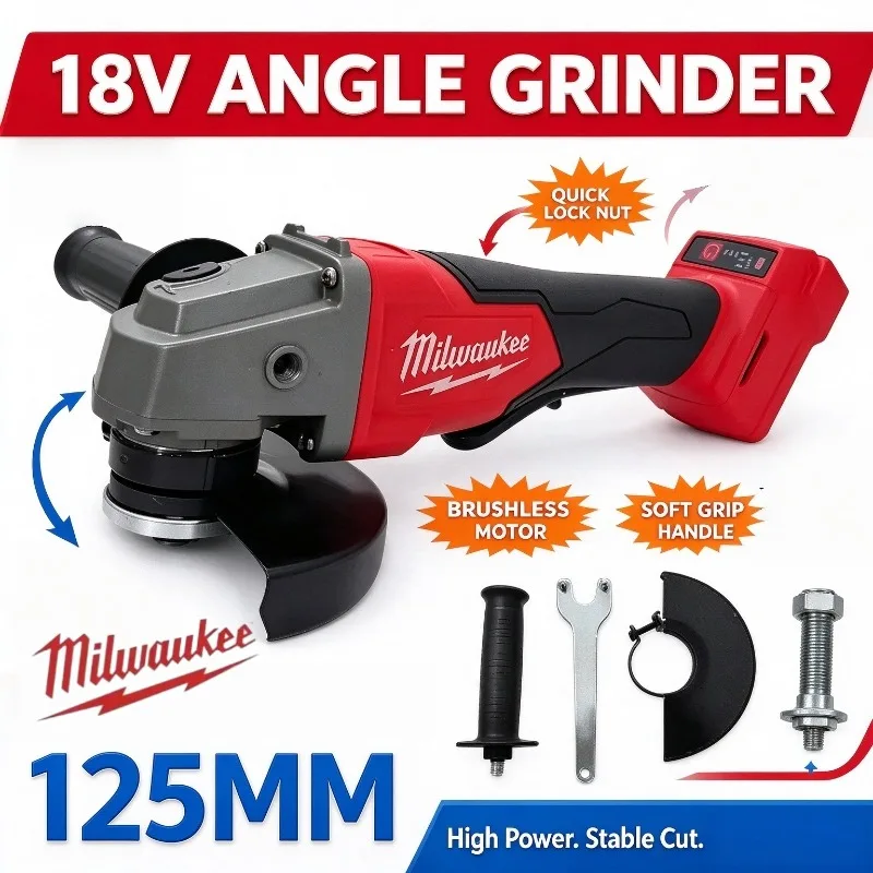 Milwaukee 125mm Angle Grinder Polishing Cutting Machine No-Lock Paddle Switch Electric Cordless Power Tools