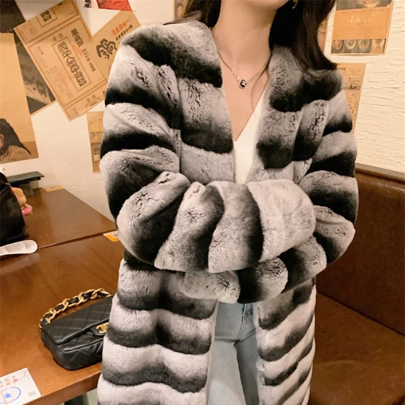 New Fashion Otter Rabbit Fur Coat For Woman 100% Real Natural Rex Rabbit Fur Leather Jacket Winter Warm Trend Girls' Clothing