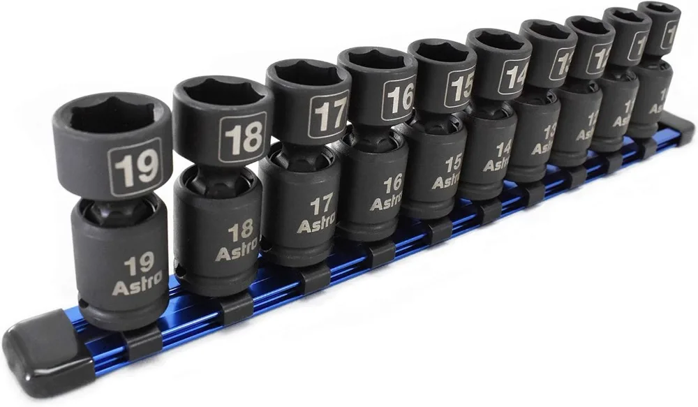 Juego métrico de enchufes de impacto universales sin pines Nano de accionamiento de 10 piezas de 3/8" negro 360 °   rotación