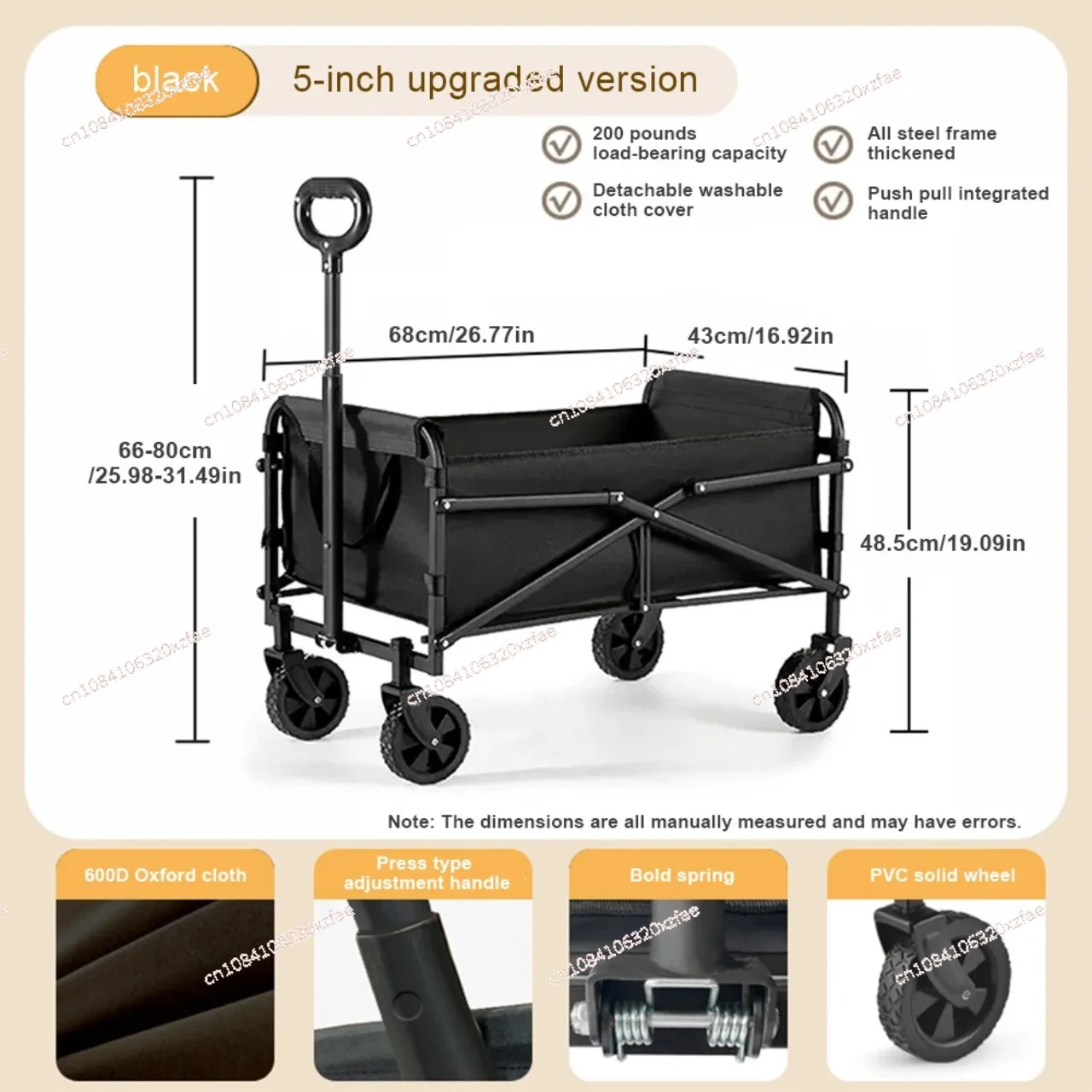 Grocery Cart Large Capacity Heavy Duty Portable Folding Wagon Cart Beach Wagon with Big Wheels for Sand, Collapsible Wagon