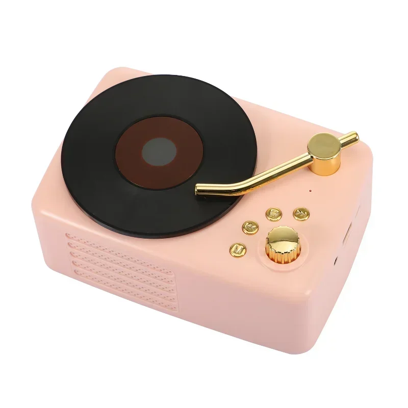 

Vinyl record player ornament, Bluetooth speaker, wood grain retro phonograph.