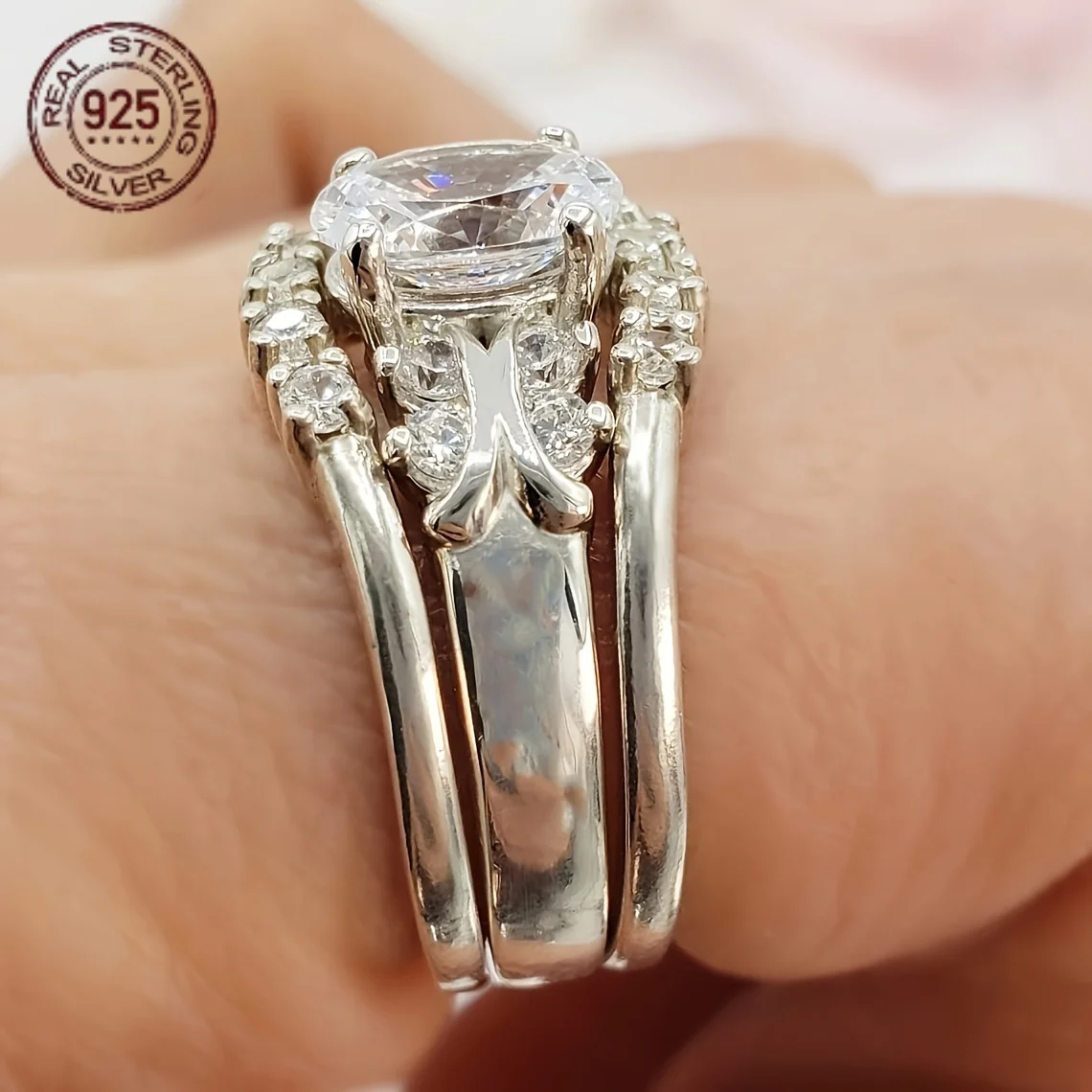 2pcs/set Luxury 925 Silver Wedding Band Ring Sets For Women Dazzling AAAAA Zircon Vintage Court Style Fine Jewelry Gifts