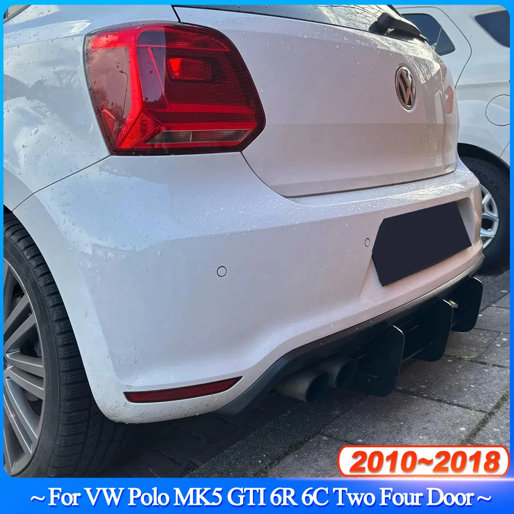 Para VW Polo MK5 GTI 6R 6C dos cuatro puertas Facelift 2010-2018 3 aletas difusor de parachoques trasero alerón divisor BodyKit ABS negro Tuning