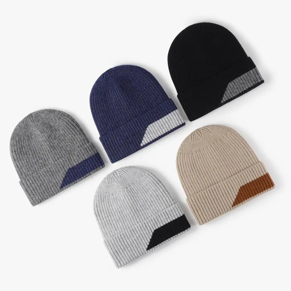 Autumn And Winter Simple Warm Fleece Cold Cap Block Color Fashion Skullies Men Thick Ear Protection Knitted Hats Female