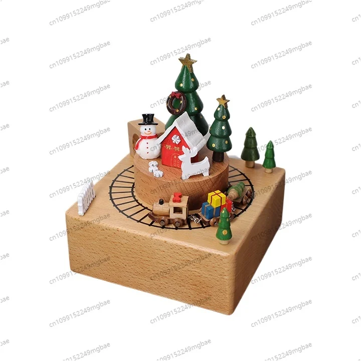 Merry Christmas Wooden Music Box Music Box Crafts Ornament Gifts Christmas Gifts Wooden Solid Wood Music Box