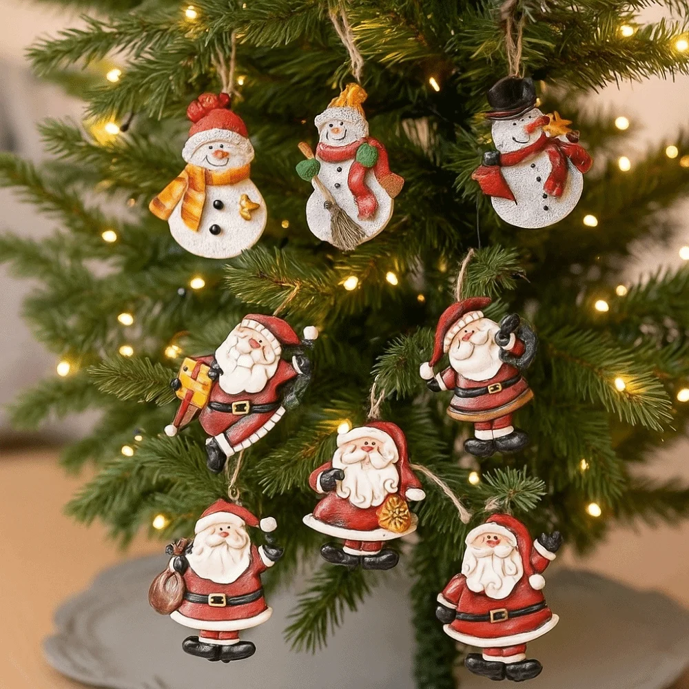 Cartoon Natale Ornamenti appesi Fatti a mano fai da te artigianale Pupazzo di neve Ciondolo in resina Figurina di Babbo Natale Decorazione dell'albero di Natale