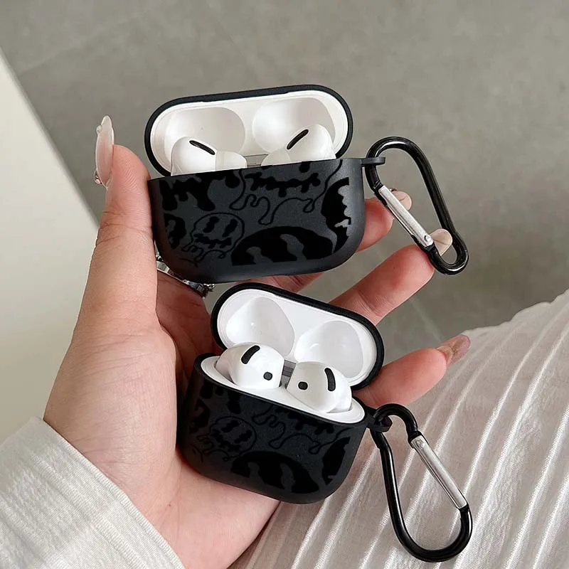 Funda Bluetooth inalámbrica con cara de fantasma divertida para AirPods 1/2 3 4 AirPod Pro y Pro2, funda protectora de TPU para auriculares con gancho
