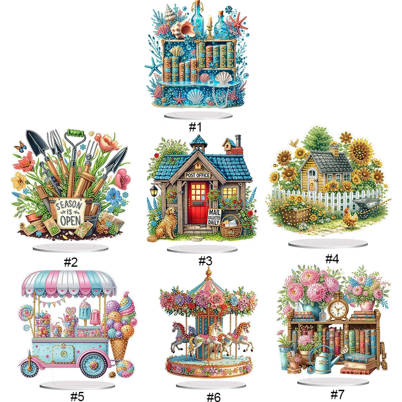 

2D Flat DIY Diamond Painting Tabletop Ornaments Kit Acrylic Table Top Diamond Painting Ornament Kits Bedroom Table Decoration