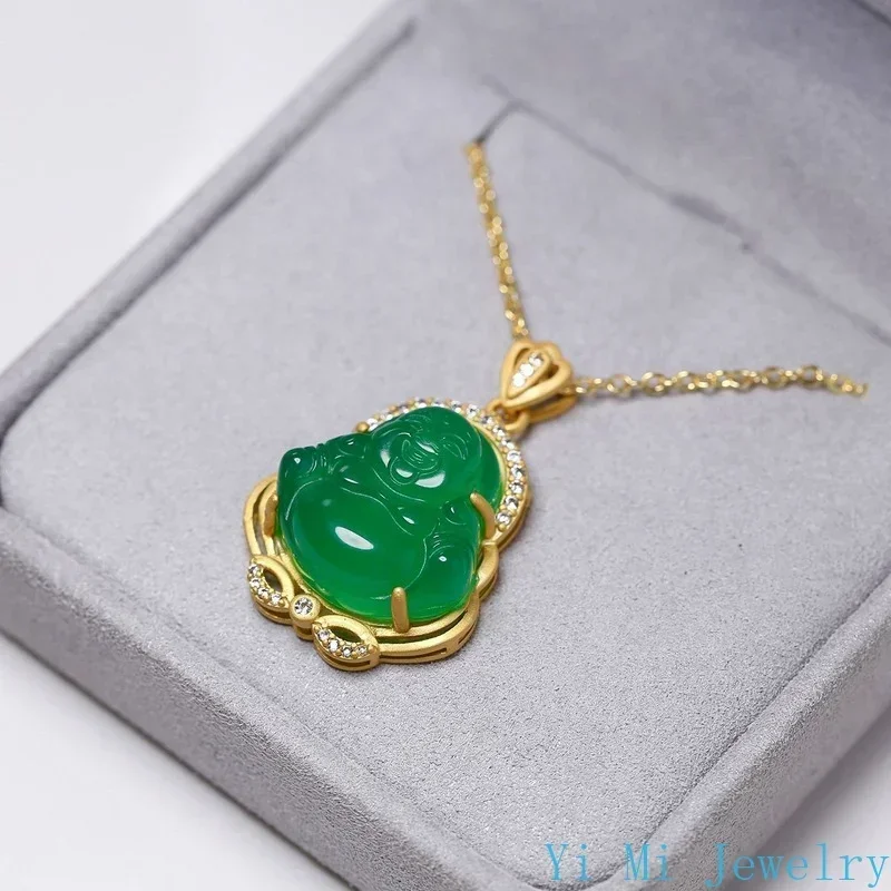 Natural Buddha Pendant Necklace for Women Jewelry Zircon Crystal Buddha Necklaces Punk Couple Pendants Jewelry Jade Necklace