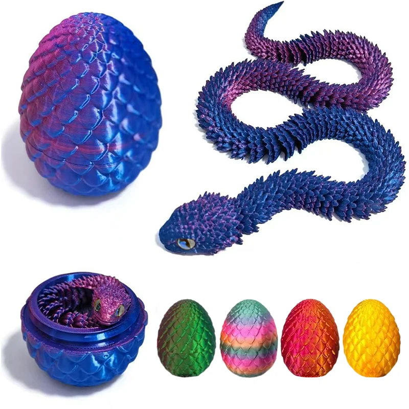 ​ ​ 3D печатное яйцо со змеей, длина 30 см, шарнирная вагонка для декора стола, мобильность суставов, имитирующая змеи, микропейзажные миниатюры