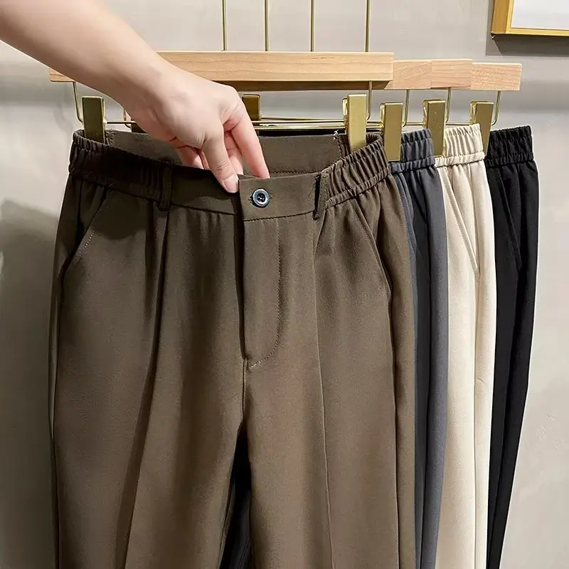 

Мужские деловые брюки прямого кроя, не мнущиеся, с высокой талией, облегающие, из полиэстера и волокна Cosite, летние, повседневные