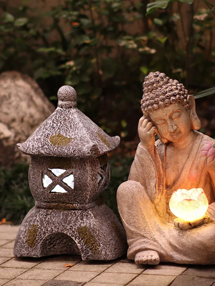 Outdoor Zen Buddha Statues Garden Decoration Yard For Country House Orchard And Gardening Solar Lamp Sculpture Ornaments Crafts