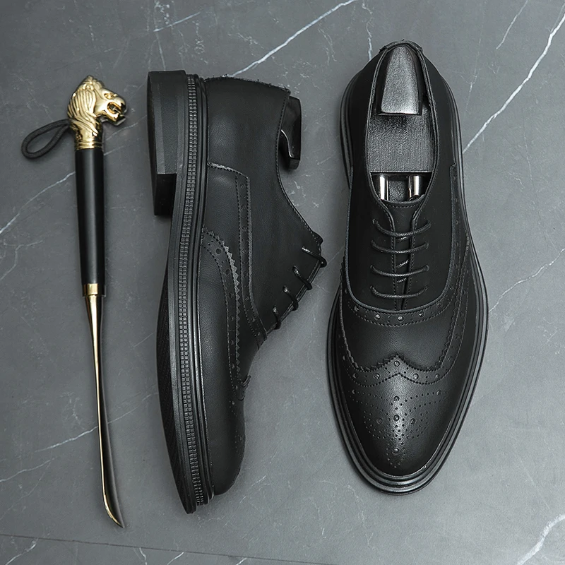 Men's classic British style business casual leather shoes men's brogue shoes office flat shoes men's suit dress shoes size 38-44